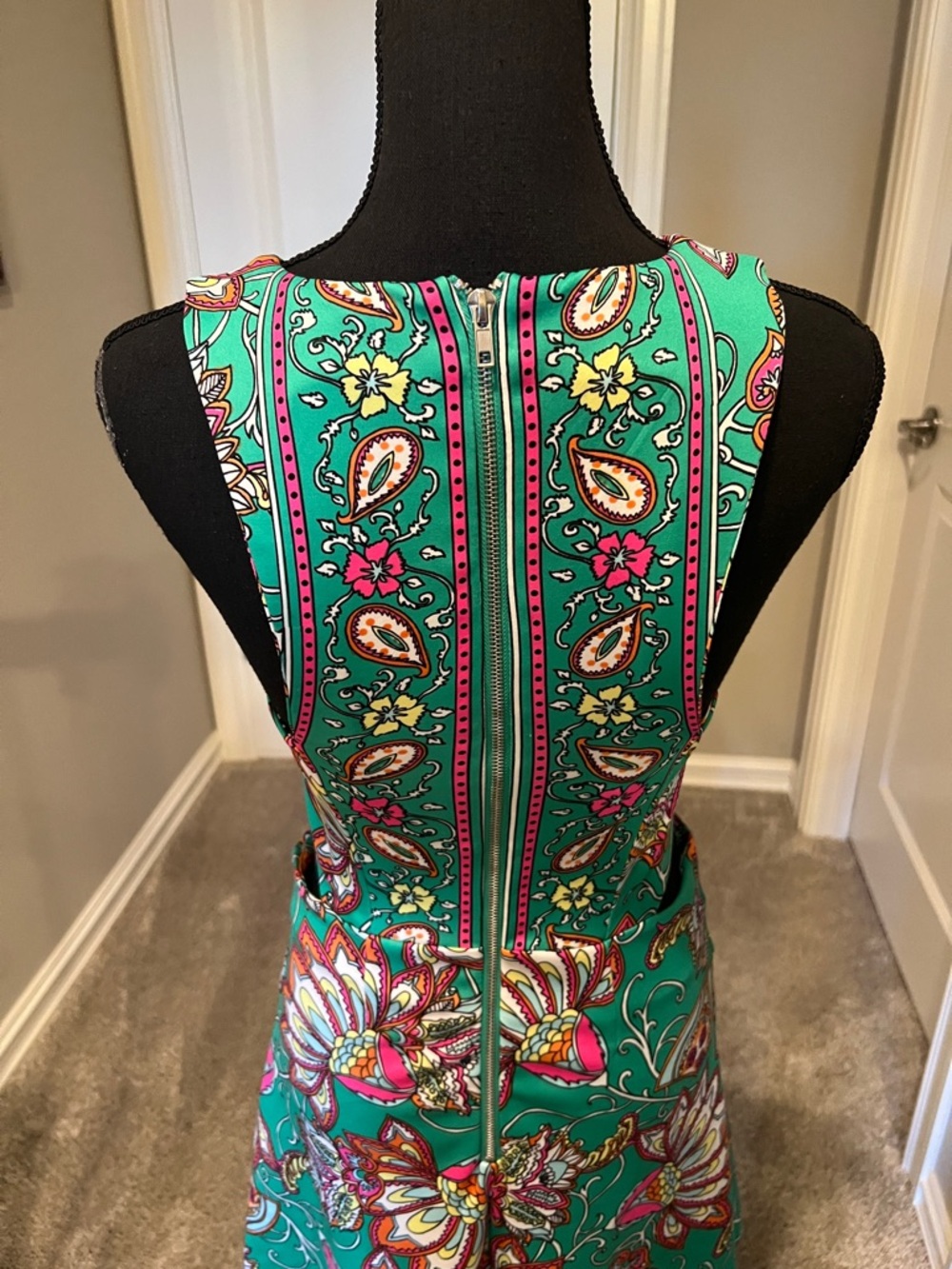 GBX Teal Multicolor Floral Sleeveless A-Line Dress with cut-outs on side - Picture 6 of 11